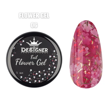Гель с цветочками из фольги Foil flower gel (Малиновый FG06) Дизайнер 5 мл для декора ногтей