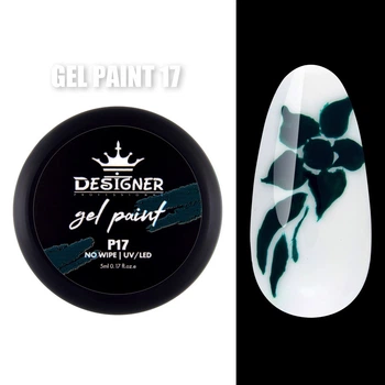 Гель-краска Gel Paint (Бриллиантовый зеленый 17) Дизайнер no wipe, 5 мл для росписи ногтей