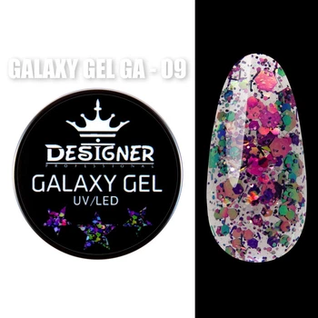 Глитерный гель Galaxy Gel (GA-09) Дизайнер 10 мл с блестками для декора ногтей