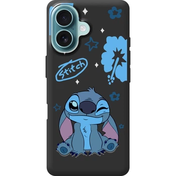 Силиконовый Черный Чехол с Картинкой для IPhone 16 Принт (Стич, Stitch) (58615-ysb012)