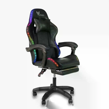 Эргономичное компьютерное кресло Virgo Vecotti GT PRO LED BLACK с поддержкой для спины и подголовником, с подсветкой, черное