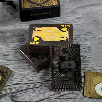 Карты игральные пластиковые черные с рубашкой доллар 54 шт