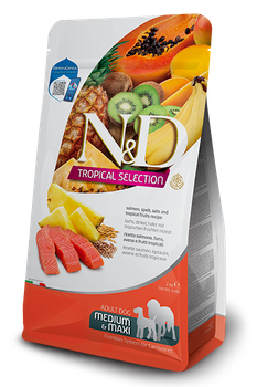 Сухий корм Farmina Dog Low Grain N&D Tropical Selection, Salmon, Spelt, Oats & Tropical Fruits Adult Medium & Maxi для дорослих собак середніх та великих порід з лососем, спельтою, овесом і тропічними фруктами 10 кг (арт 183872)
