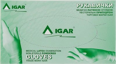 Рукавички латексні, припудрені, розмір S (6-7), 100 шт., білі - Igar 100шт (1036092-27054977)