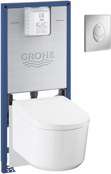 Комплект Инсталляция Grohe Rapid SLX 39596000 с подвесным унитазом-биде QuickFix Sensia 36507SH0 (36509SH0) + панель смыва Skate Air 38505P00 хром матовый