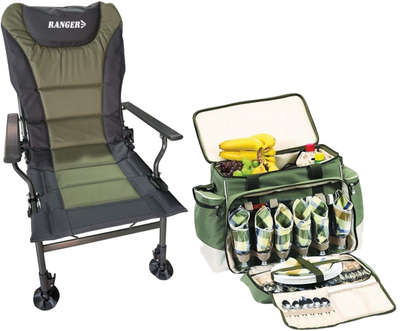 Набор Кресло карповое раскладное Ranger Power SL-109 Зеленое (RA 2248) + Набор для пикника Ranger Rhamper Lux (RA 9902)