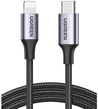 Kabel Ugreen US304 Aluminum Shell Braided USB Type-C - Lightning 1 m Black (6957303867592)