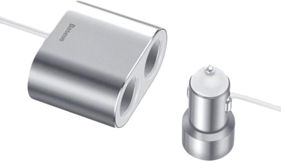 Розгалужувач прикурювача Baseus High Efficiency One to Two Cigarette Lighter Silver (6953156296930)