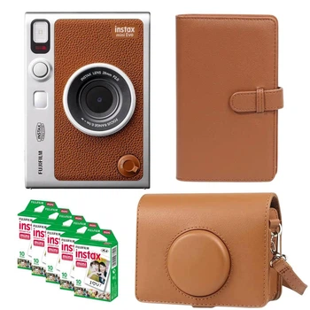 Подарочный набор камера Fujifilm Instax Mini EVO Brown, Фотобумага 50шт, Чехол, Фотоальбом 108 фото Коричневий (Подарочная упаковка)