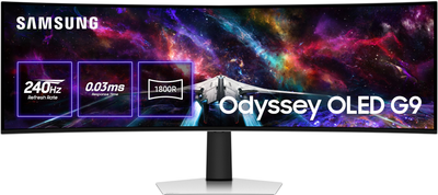Монитор 49" Samsung Odyssey OLED G9 G93SC (LS49CG930SIXCI) Dual QHD Quantum Dot OLED / Curved 1800R / 240 Гц / 0,03 мс / 10-Bit / HDR True Black 400 / FreeSync Premium Pro / G-SYNC Compatible