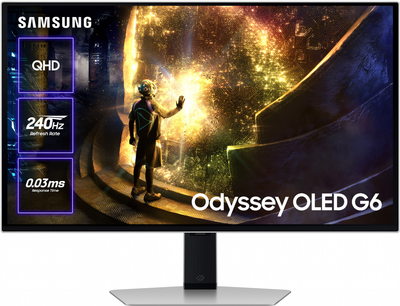 Монітор 27" Samsung Odyssey OLED G6 (LS27DG612SIXCI) Quantum Dot OLED QHD (2K) / 240Hz / 0.3 ms / 10-Bit / 99% DCI-P3 / G-Sync Compatible / FreeSync Premium Pro / DisplayHDR True Black 400