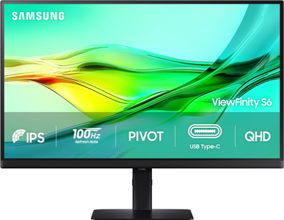 Монітор 27" Samsung ViewFinity HRM S60UD (LS27D604UAIXCI) IPS / 2K QHD / 100Hz / 8-Bit+FRC / USB-C 90W / LAN (RJ45) / HAS / Povot / Picture-By-Picture