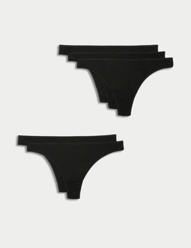 Набор хлопковых трусиков Marks&Spencer стринги thongs 10(38) 5 шт black черный 0157
