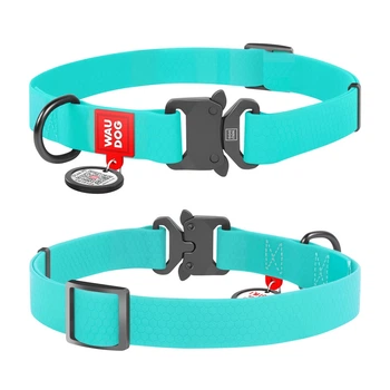 Ошейник для собак средних пород WAUDOG Waterproof, ментоловый, свето-накопительный (светится в темноте) Collartex, QR-паспорт, металлическая пряжка-фастекс, ширина 20 мм, длина 28–40 см, размер M, арт. 2787