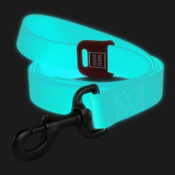 Поводок для собак мелких пород WAUDOG Waterproof S, мятный светонакопительный, светится в темноте, материал Collartex, водостойкий, ширина 15 мм, длина 183 см, металлическая фурнитура — арт. 2732