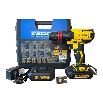 Шуруповерт аккумуляторный профессиональный Zegor CDP-21Q/21В/37 Нм/две скорости/2 батареи 21 В 2 Ач/реверс/подсветка/кейс