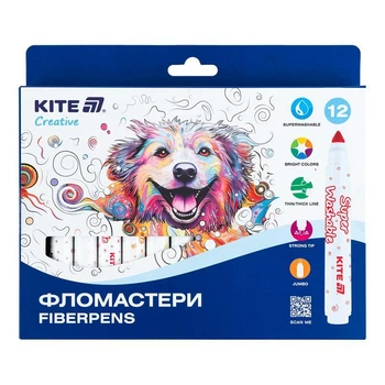 Суперзмивні фломастери Kite Superwashable 12 кольорів (K-1155)