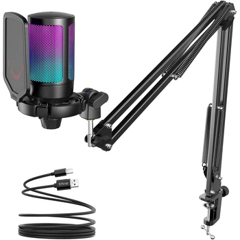 Игровой микрофон USB кардиодный с RGB подсветкой для стрима и записи черный