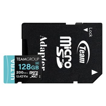 Карта памяти MicroSDXC 128 ГБ UHS-I/U3 Class 10 Team Ultra 200 МБ/с с SD-адаптером V30 черная