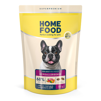 Гіпоалергенний сухий корм HOME FOOD для дорослих собак малих та середніх порід Телятина з овочами та духмяними травами Hypoallergenic 700 г