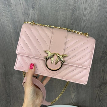 Модная женская мини сумочка Pinko белая золотистая на цепочке клатч для вечерних выходов и праздничных событий