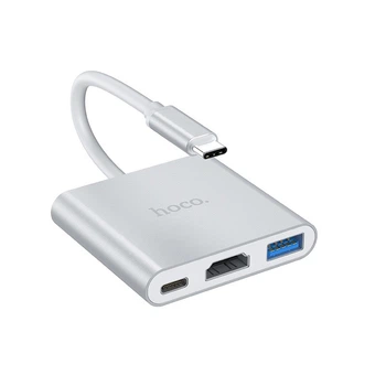 Переходник HUB HOCO HB14 Type-C to USB3.0+HDMI+PD (Стальной) (117639)