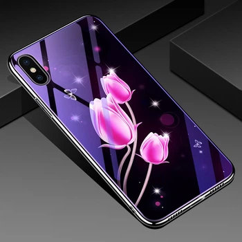 Панель Logarm Fantasy с глянцевыми торцами для iPhone 10 (X) / iPhone XS (тюльпаны) Розовый Без бренда