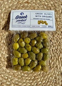 Оливки зеленые с косточкой и травами Орегано Greek Product 250г