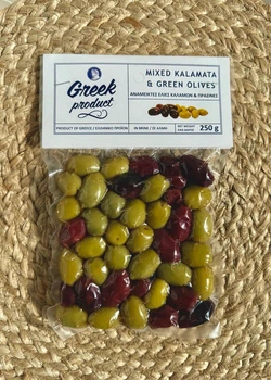 Оливки ассорти Каламата и зеленые с косточкой Greek Product 250г