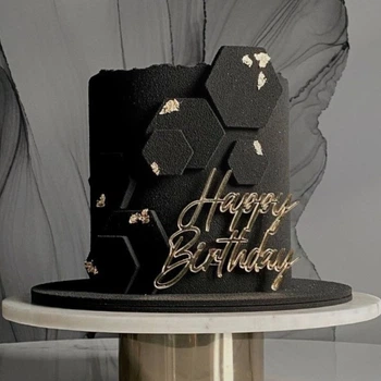 Зеркальный топпер Happy Birthday БОКОВОЙ золото №3