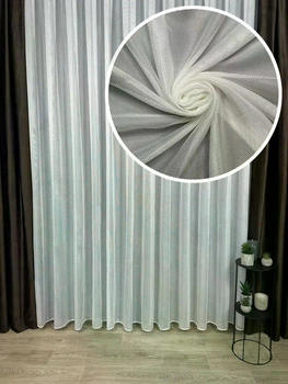Готовый однотонный тюль сетка "Антикиготь" с утяжелителем, цвет молочный, 400см Х 270см - на тесьме 6см (5326-Т6)