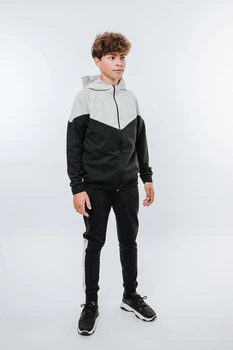 Костюм спортивний для хлопчика з капюшоном (толстовка+штани) 389092 двонитка 122см чорний з сірим (35702890122)
