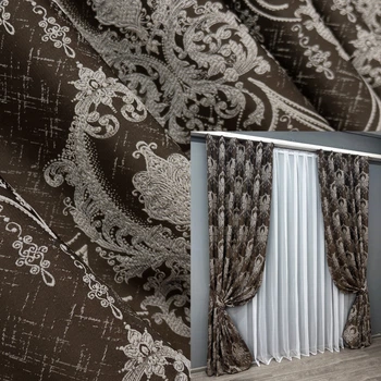 Комплект готовых штор VR-Textil Парча № 1773ш Венге с молочным 155х290 см 2 шт (33-0735)