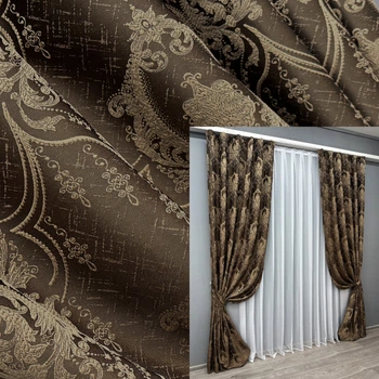 Комплект готовых штор VR-Textil Парча № 1772ш Коричневый с карамельным 155х290 см 2 шт (33-0739)