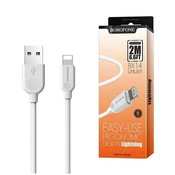 Кабель зарядный BOROFONE BX14 для iPhone, 2 м, белый, быстрая зарядка 2.4A, надёжный и прочный