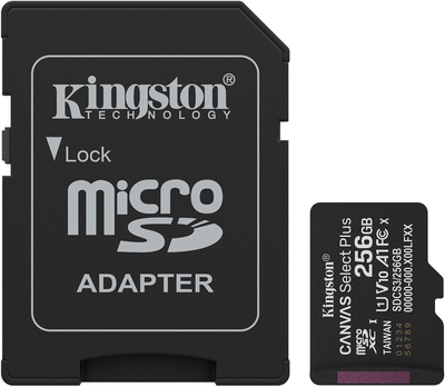 Karta pamięci Kingston Canvas Select Plus Gen3 microSDXC 256GB Class 10 UHS-I U1 V10 A1 + SD-adapter (SDCS3/256GB)