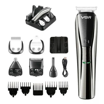 Беспроводная машинка для стрижки волос и триммер 6 в 1 VGR V-029 Professional аккумуляторная 10 Вт набор для стрижки бороды носа и тела USB зарядка влагозащита
