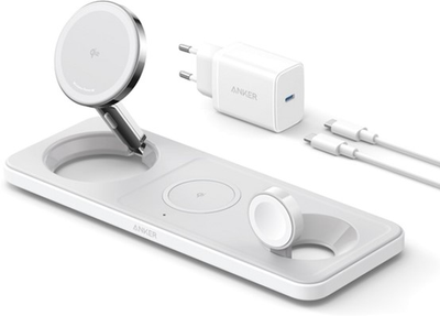 Бездротовий зарядний пристрій Anker MagGo Wireless Charging Station 15W 3-in-1 Pad White (194644157128)