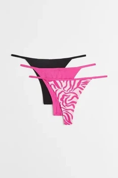 Набор трусиков H&M стринги thongs S 3 шт black pink черный розовый 0164