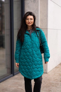 Жіноче демісезонне стьобане пальто-сорочка «Emerald» Sobello 2XL смарагдове 77952