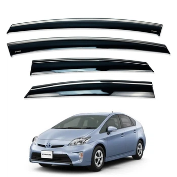 Дефлекторы окон (ветровики) для Toyota Prius 2010-2015 с нерж. хром полоской (HAWK)