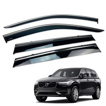 Дефлекторы окон (ветровики) для Volvo XC90 2015+ с нерж. хром полоской (HAWK)