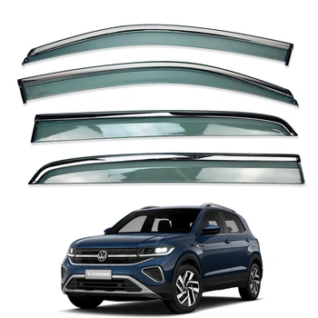 Дефлекторы окон (ветровики) для Volkswagen T-CROSS 2019+ с нерж. хром полоской (HAWK)