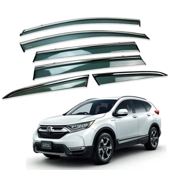 Дефлекторы окон (ветровики) для Honda CR-V 2017-2022 6шт. с нерж. хром полоской (HAWK)