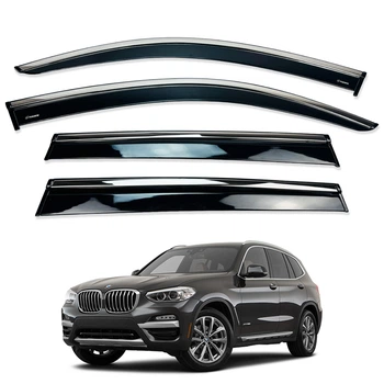 Дефлекторы окон (ветровики) для BMW X3 2017-2021 с нерж. хром полоской (HAWK)