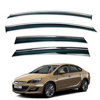 Дефлекторы окон (ветровики) для Opel Astra J Sedan 2009-2015 с нерж. хром полоской (HAWK)
