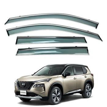 Дефлекторы окон (ветровики) для Nissan X-Trail T33 / Rogue 2021+ с нерж. хром полоской (HAWK)