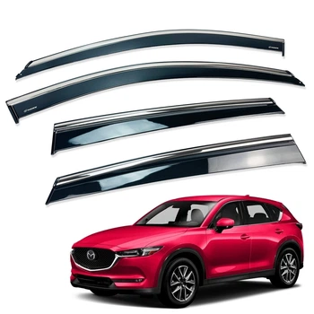 Дефлекторы окон (ветровики) для Mazda CX-5 2017+ с нерж. хром полоской (HAWK)
