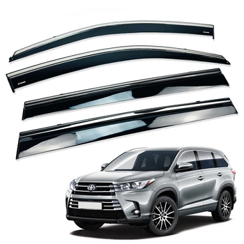 Дефлекторы окон (ветровики) для Toyota Highlander 2015-2020 с нерж. хром полоской (HAWK)