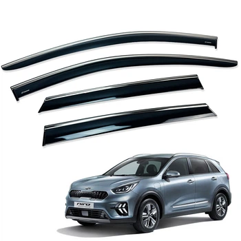 Дефлекторы окон (ветровики) для KIA Niro 2016-2022 с нерж. хром полоской (HAWK)